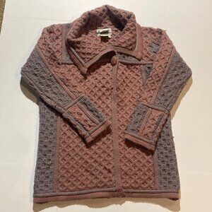 Aran Craft Sweater Women's Small Pink Gray Knit Merino Wool Cardigan Ireland